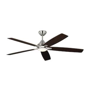 Lowden Smart 60 in. LED Indoor/Outdoor Brushed Steel Ceiling Fan with Light Kit, Remote Control and Reversible Motor