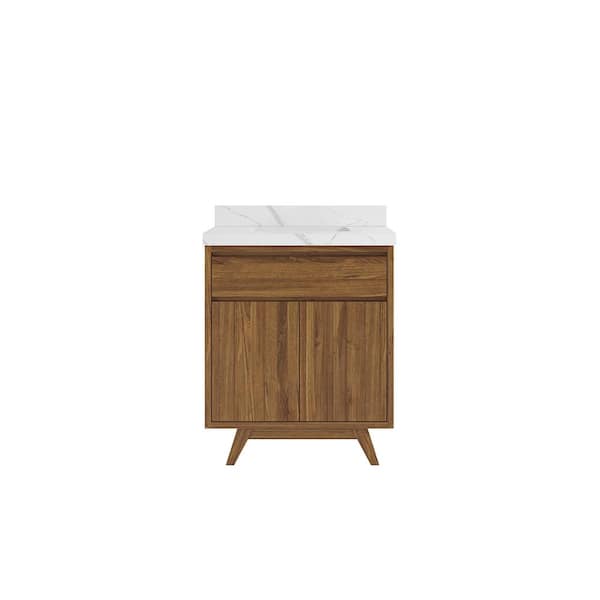 Willow Collections Madison Teak 30 in. W x 22 in. D x 36 in. H Bath Vanity in Golden Teak with 2 in Calacatta Quartz Top