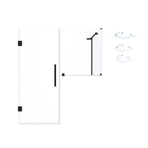 Tampa-Pro 59 7/8 in.W x 72 in.H Rectangular Pivot Frameless Corner Shower Enclosure in BLK w/Buttress Panel and Shelves