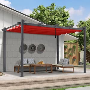9.5 ft. x 13 ft. Terra Outdoor Retractable Against The Wall with Shade Canopy Modern Yard Metal Grape Trellis Pergola
