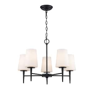 Horizon 5-Light Black Hanging Chandelier Light Fixture with Frosted Glass Shades