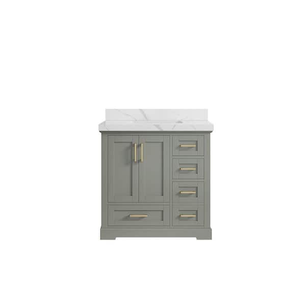 Willow Collections Boston 36 in. W x 22 in. D x 36 in . H Single Sink Bath Vanity Center in Evergreen with 2" Calacatta Quartz Top