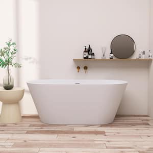 63 in. Acrylic Flatbottom Bathtub in White Overflow and Pop-up Drain