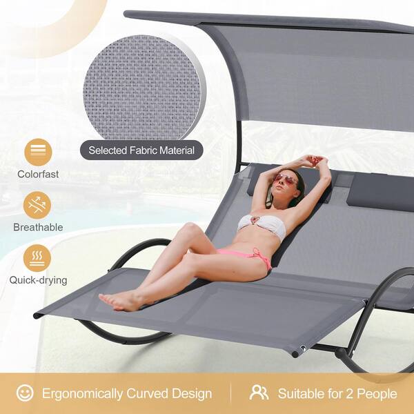 Gymax Metal Outdoor Double Chaise Lounge Daybed Sun Lounger