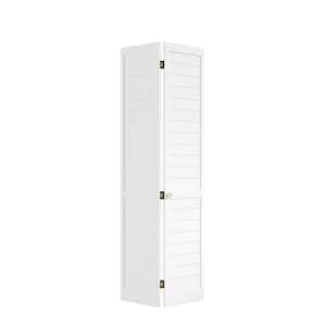 36 in. x 80 in. x 1 in. White Finished Pine Wood Shaker Bi-Fold Louver with Hardware Included