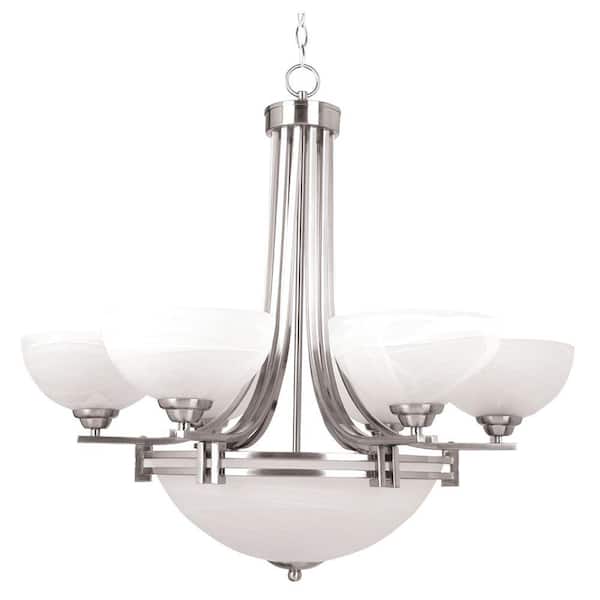 Yosemite Home Decor Sequoia Collection 7-Light Satin Nickel Hanging Chandelier with Frosted Alabaster Glass Shade