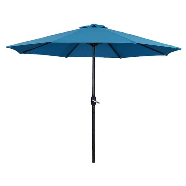 Unbranded 9 ft. Round Patio Market Umbrella with Water Resistant Push Button Tilt in Lake Blue
