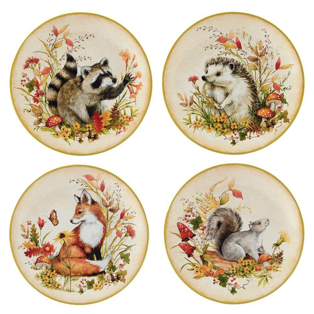 Certified International Multi-Colored Woodland Critters Dessert Plates (Set of 4)