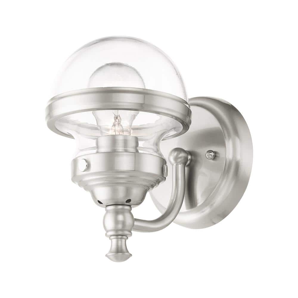 Oldwick Brushed Nickel Hand Blown Glass 1-Light Vanity Sconce