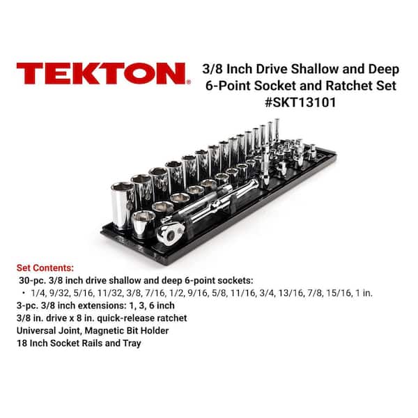3/8 in. Drive 6-Point Socket and Ratchet Set with Rails (1/4 in.-1 in.) (36-Piece)