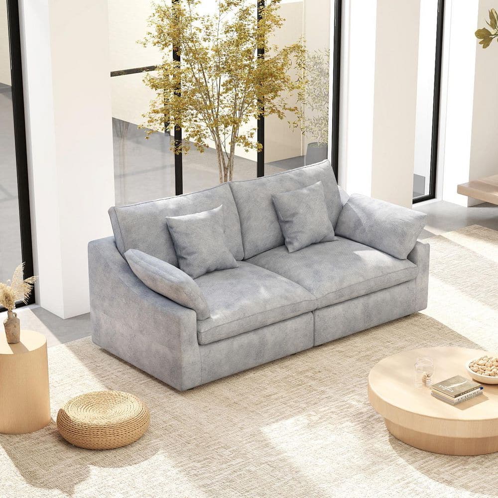 Modular Oversized Seat 83 in. Plush Linen Flared Arm Loveseat Cloud Couch Convertible Sofa in Gray with Washable Cover price history on PriceWatchPro