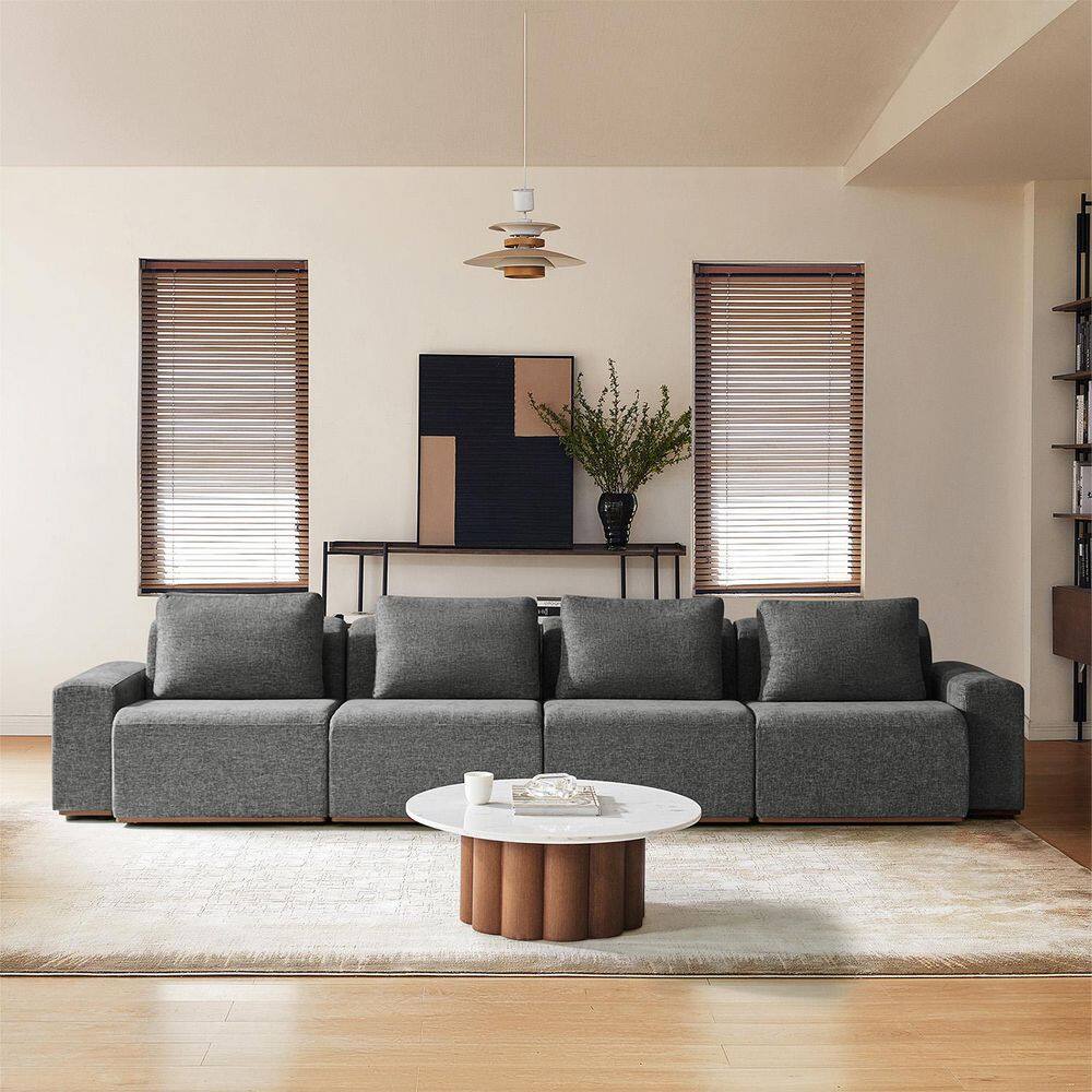 Alberto 152 in. 3-piece Polyester Sectional Sofa with Wide Armrests in. Grey