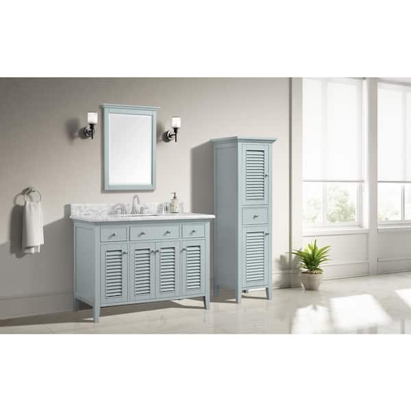 Home Decorators Collection Fallworth 49 in. W x 22 in. D x 35 in. H Single Sink Freestanding Bath Vanity in Light Green with Carrara Marble Top