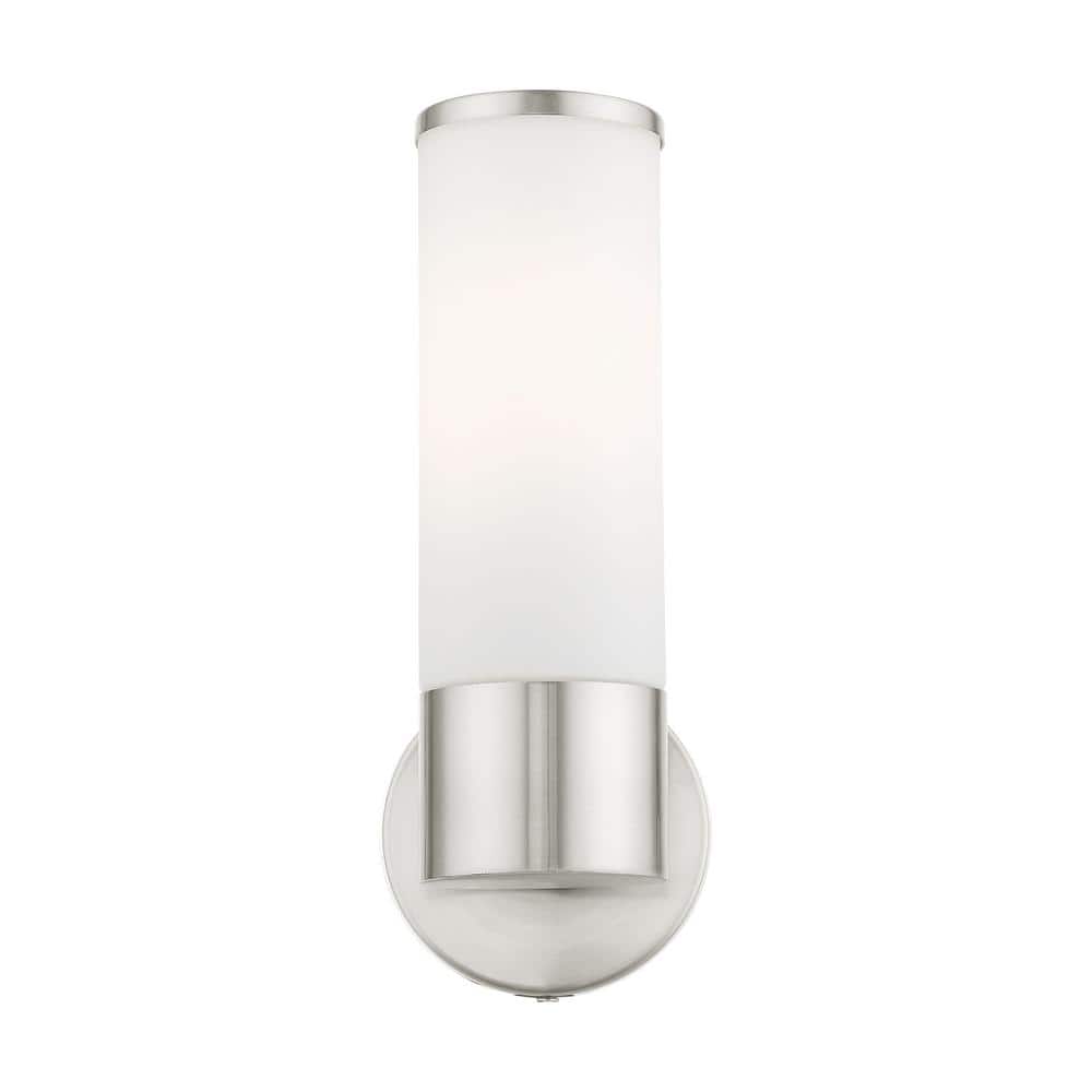 Sleek Urban Brushed Nickel 1-Light Sconce with Satin Opal White Glass