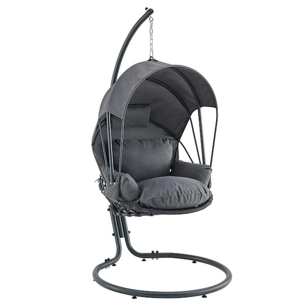 Barton Gray Metal Hanging Egg Patio Swing Chair W/UV Resistant Polyester Fabric Canopy Cover & Powder Coated Steel Frame Stand
