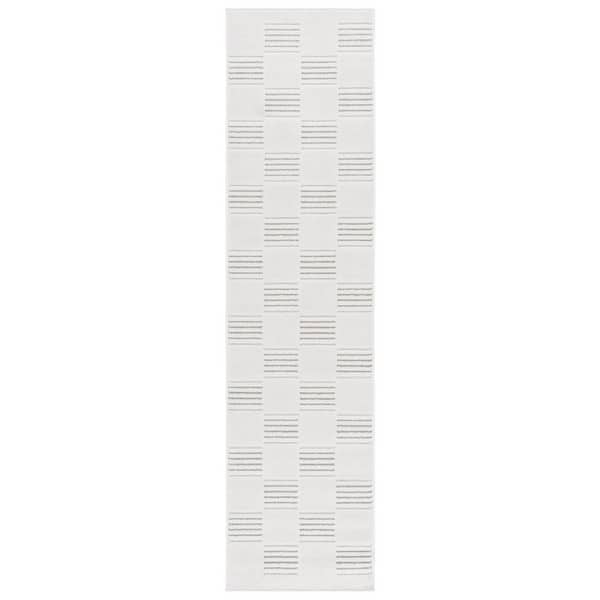 Stella Ivory/Beige 2 ft. x 8 ft. Checkered Solid Stripe Indoor/Outdoor Runner Rug