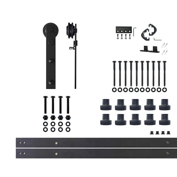 HOMACER 13 ft./156 in. Black Rustic Non-Bypass Sliding Barn Door Hardware Kit Straight Design Roller for Single Door