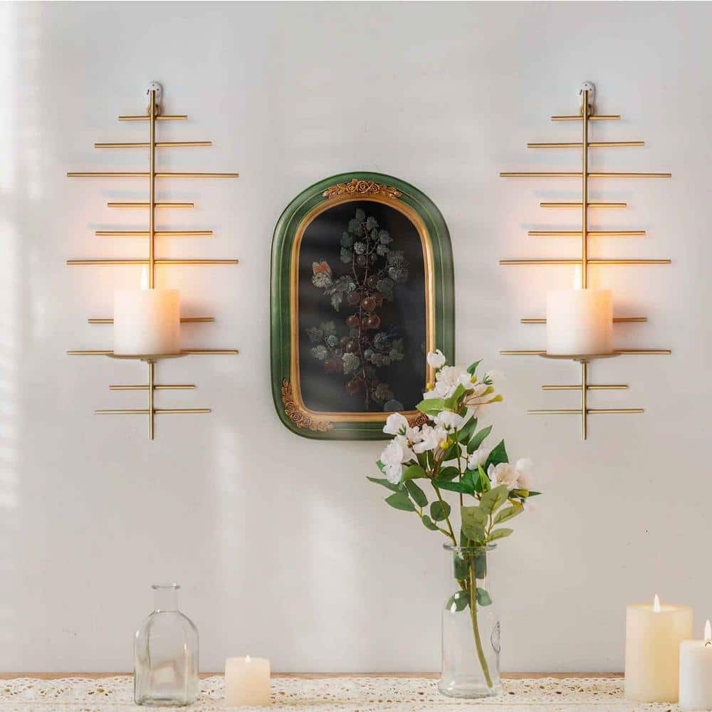 Gold Metal Candle Sconce Holder, Hanging Wall Mounted Candle Sconces Holder  (Set of 2) TG9150-P73 - The Home Depot