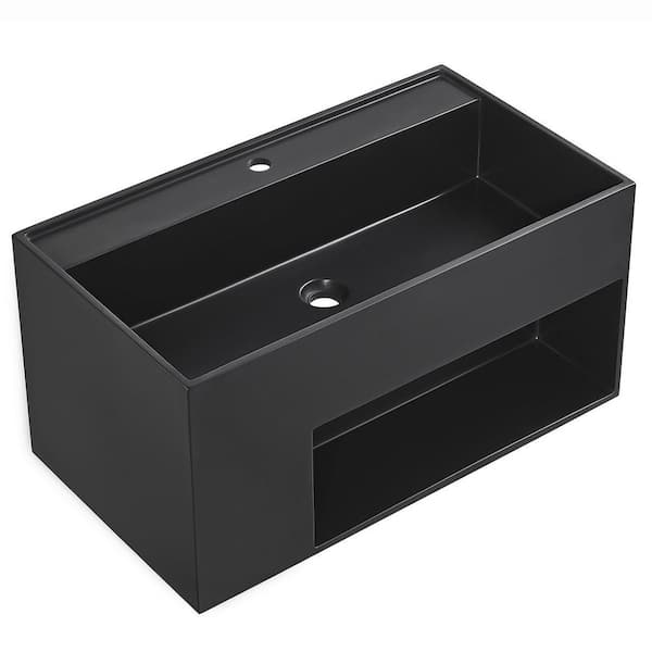 SERENE VALLEY 40 in. Wall-Mount Bathroom Solid Surface Vanity with Spacial Storage Area in Matte Black