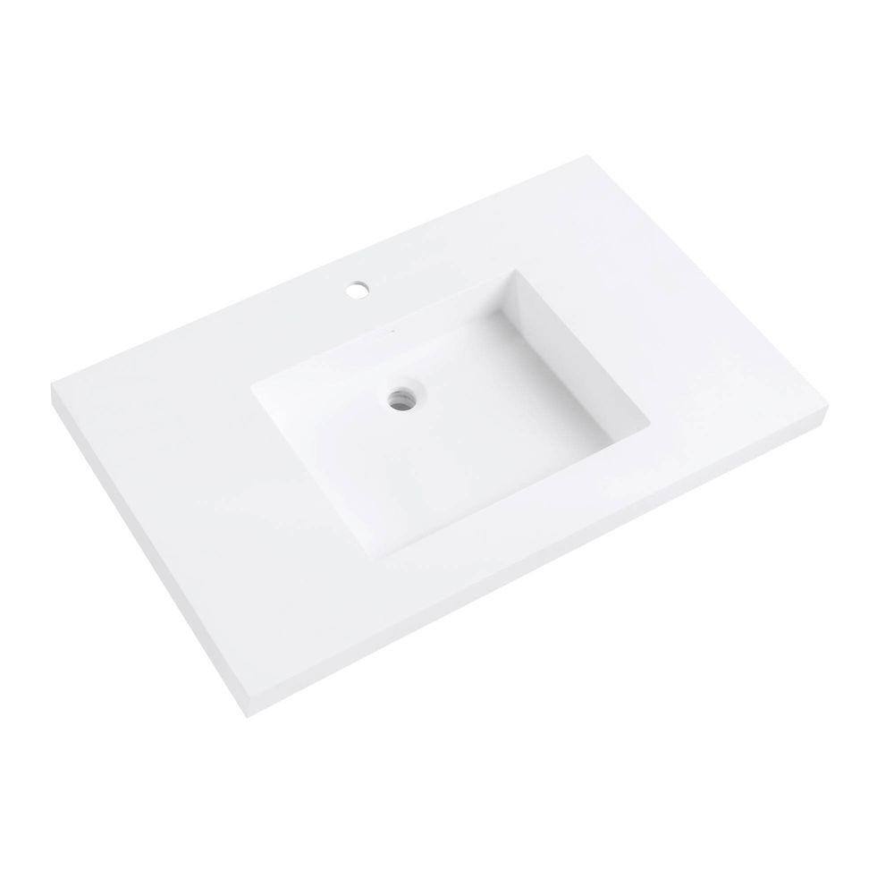 VersaStone 37" Matte White Acrylic Vanity Top with Integrated Sink