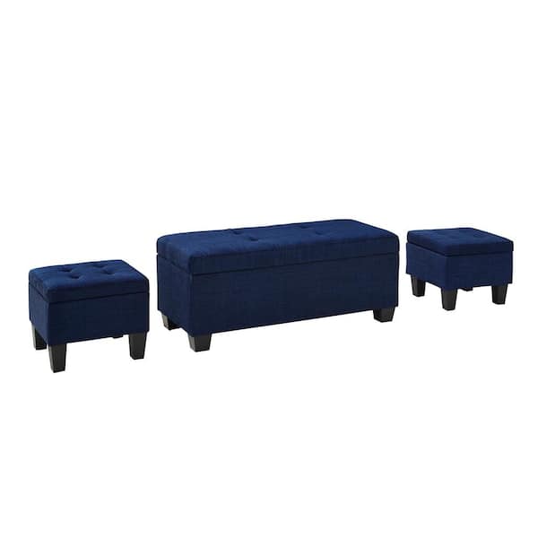 Picket House Furnishings Everett 3-Pack Blue Storage Ottoman