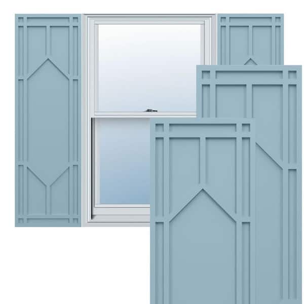 Ekena Millwork True Fit PVC 15 in. W x 67 in. H Raised Panel Vinyl Shutters Pair in Peaceful Blue