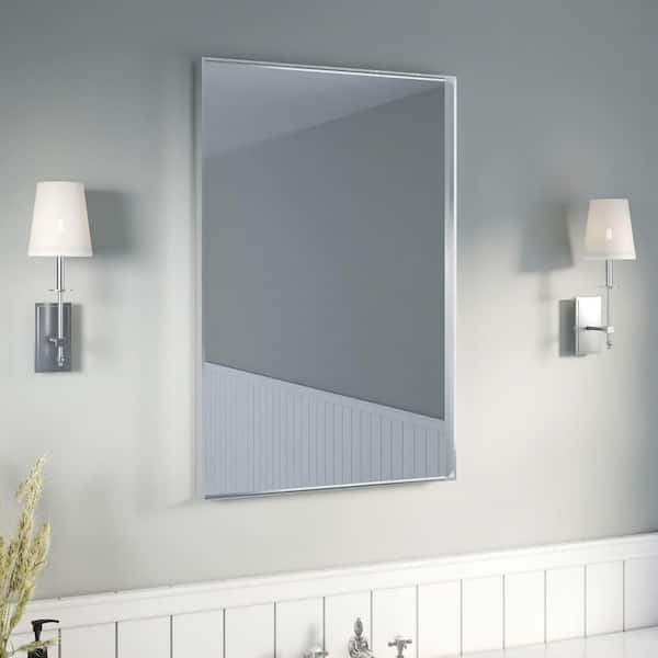 24 in. W x 36 in. H Silver Aluminum Rectangular Framed Wall Bathroom Vanity Wall Mount Mirror