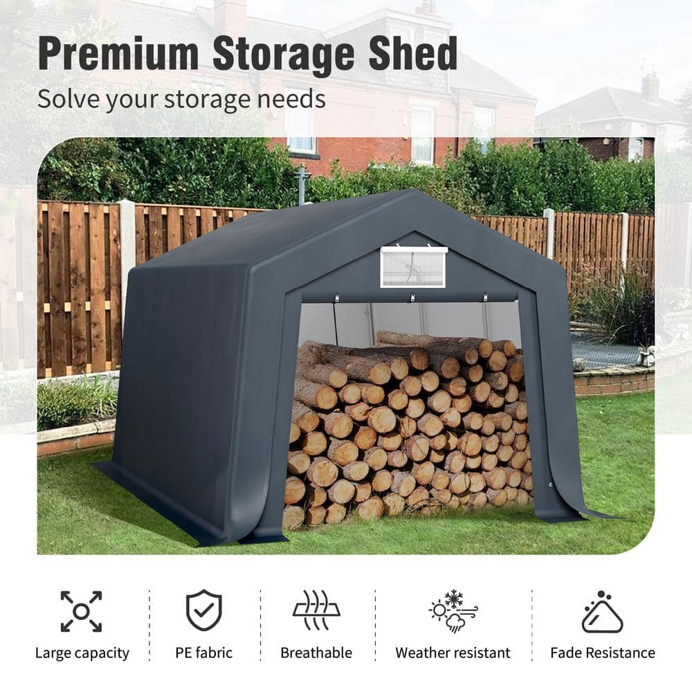 Gray 10' x 15' Heavy Duty Steel Frame Carport Garage
