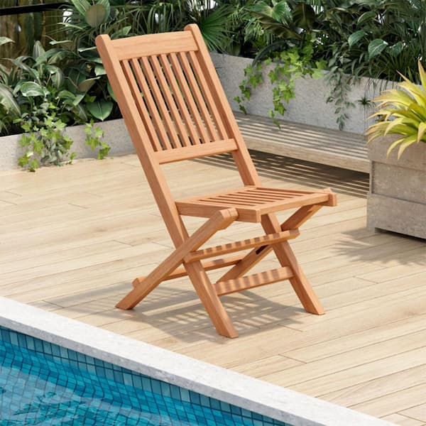 Kadehome Natural Brown Teak Wood Patio Folding Dining Chair with