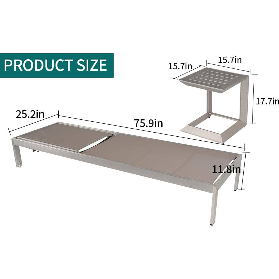 Gray Silver Aluminum Outdoor Coffee Table and Lounge Set