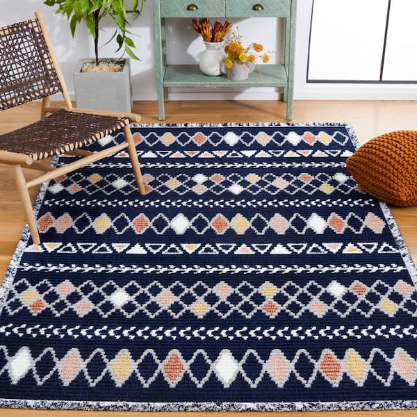 Marrakesh Navy/Multi 7 ft. x 7 ft. Square Geometric Striped Area Rug