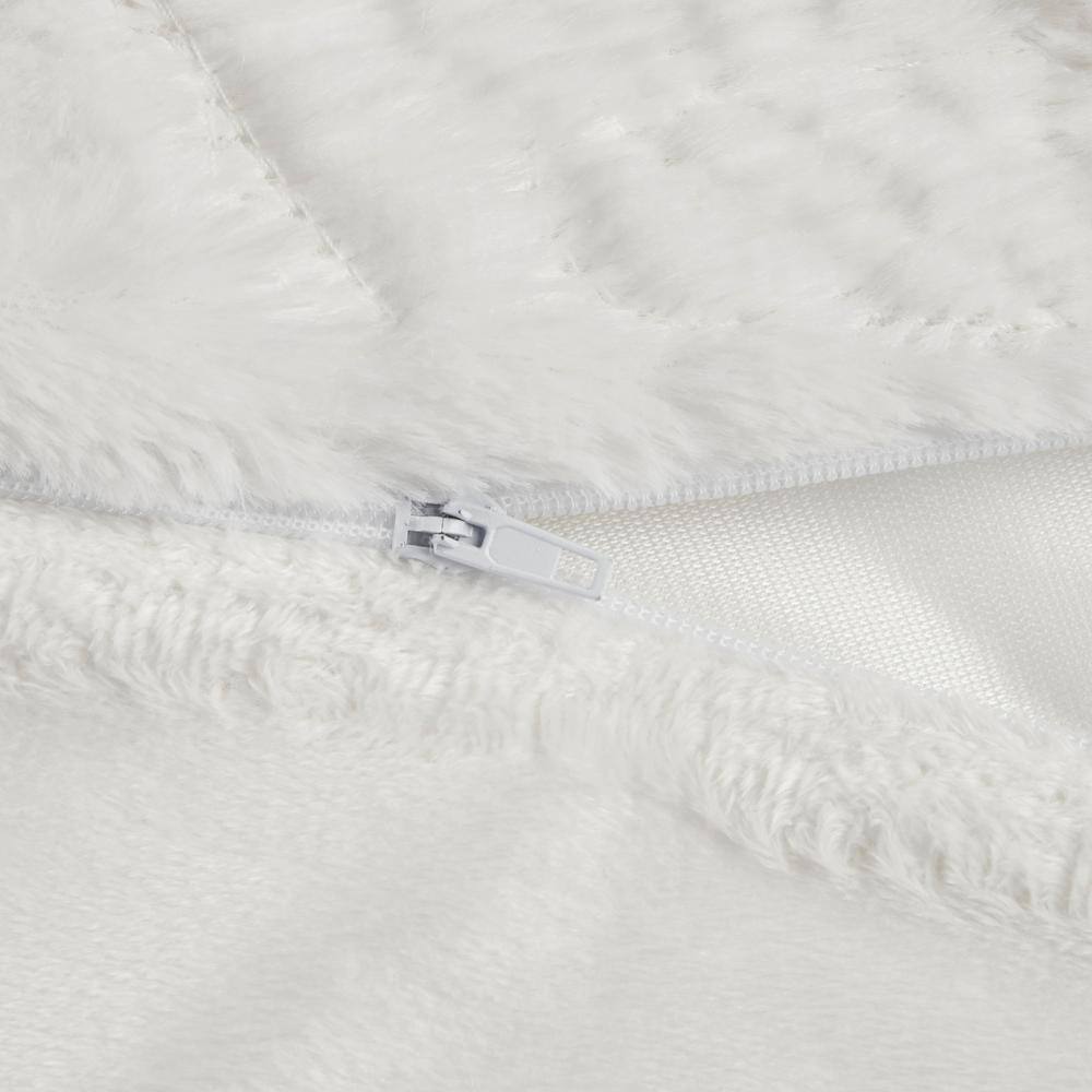 Ivory Faux Fur Embroidered Medallion King Duvet Cover Set