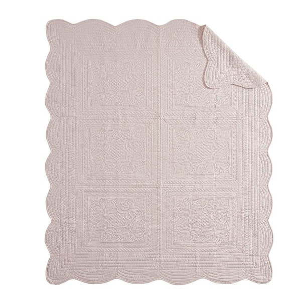 ilemong 60 in. W x 72 in. H Blush Oversized Quilted Throw Blanket with Scalloped Edges