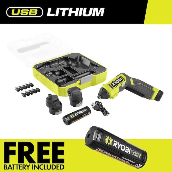 USB Lithium Multi-Head Screwdriver Kit with 2 Ah Battery, Charging Cable, & FREE USB Lithium 2.0 Ah Rechargeable Battery