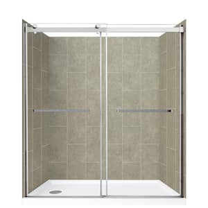 60 in. L x 30 in. W x 78 in. H Left Drain Alcove Shower Stall Kit in Shale and Silver Hardware
