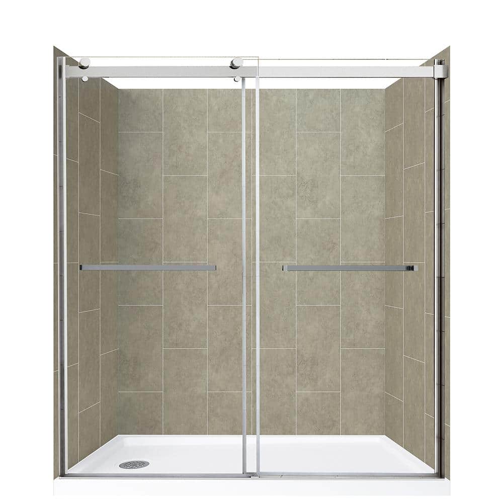 CRAFT + MAIN Lagoon Double Roller 60 in L x 32 in W x 78 in H Left Drain Alcove Shower Stall Kit in Shale and Silver Hardware -  GFS6032LGSV-SHL