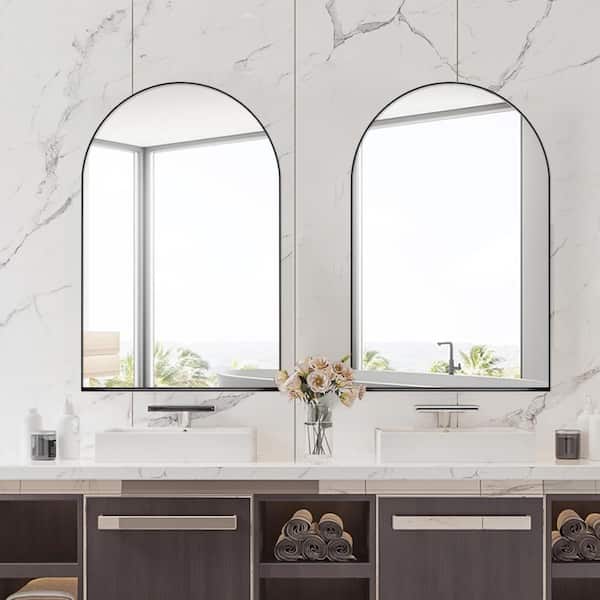 24.00 in. W x 35.80 in. H Arched Metal Medicine Cabinet with Mirror, Wall Cabinet with Adjustable Shelves, Matte Black