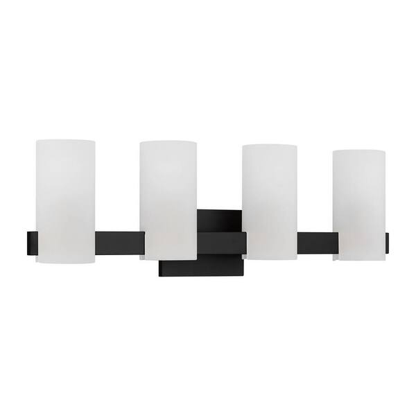 SCOTT LIVING - Rhode 27 in. 4-Light Midnight Black Extra Large Vanity Light with Etched Glass Shades