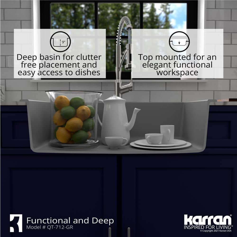 Gray Quartz Composite Single Bowl Kitchen Sink