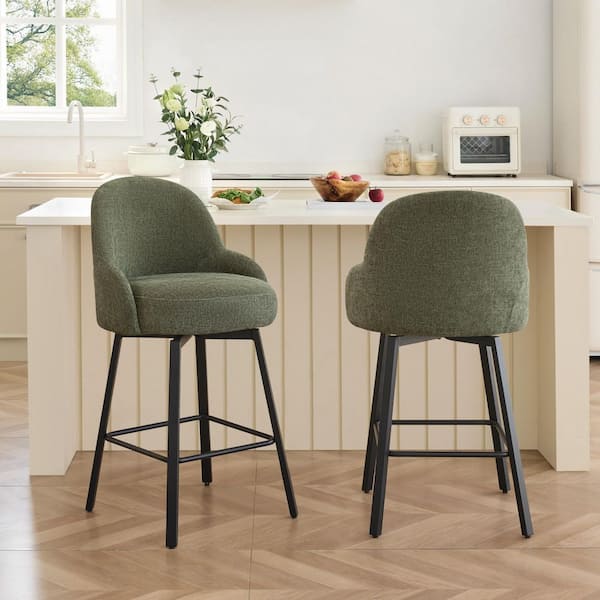 Romy 35.04 in. Fabric Upholstered Swivel Counter Height Bar Stool with Metal Frame for Diningroom in Green (Set of 2)