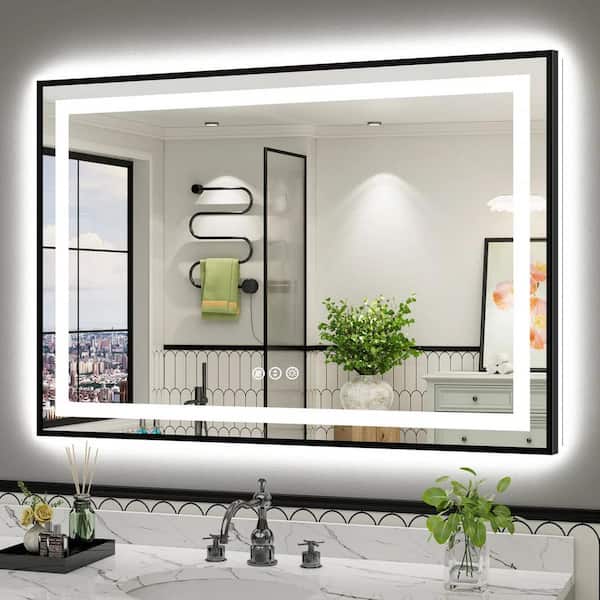 50 in. W x 36 in. H Rectangular Framed Front and Back LED Lighted Anti-Fog Wall Bathroom Vanity Mirror in Tempered Glass