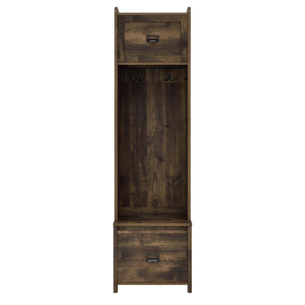 SystemBuild Evolution Brown Wood Rustic Entryway Hall Tree with Storage ...