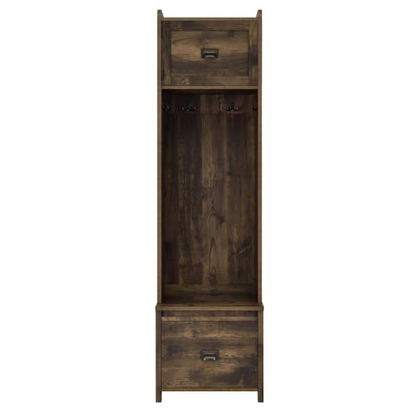 SystemBuild Evolution Brown Wood Rustic Entryway Hall Tree with Storage Bench