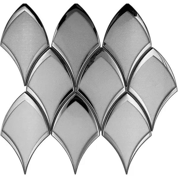 Mirari 4 x 5 in. Gray, Silver Glossy Glass Fish-shaped Mosaic Wall Tile Sample