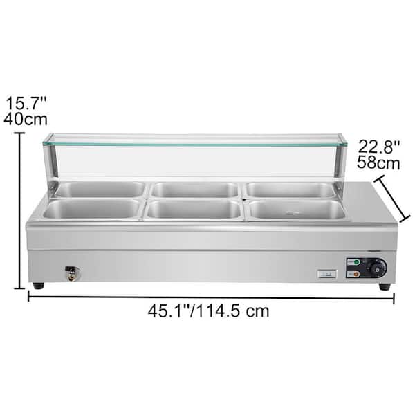 VEVOR 6 Pan x 1/2 GN Stainelss Steel Commercial Food Steam Table 6 in. Deep 1500-Watt Electric Countertop Food Warmer 66 qt.