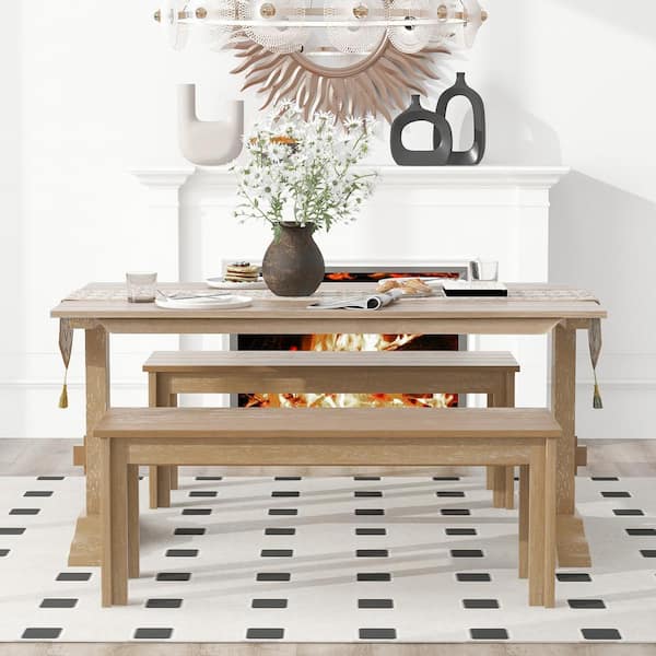 3-Piece Retro Natural Wood Top Dining Room Set Seats 2