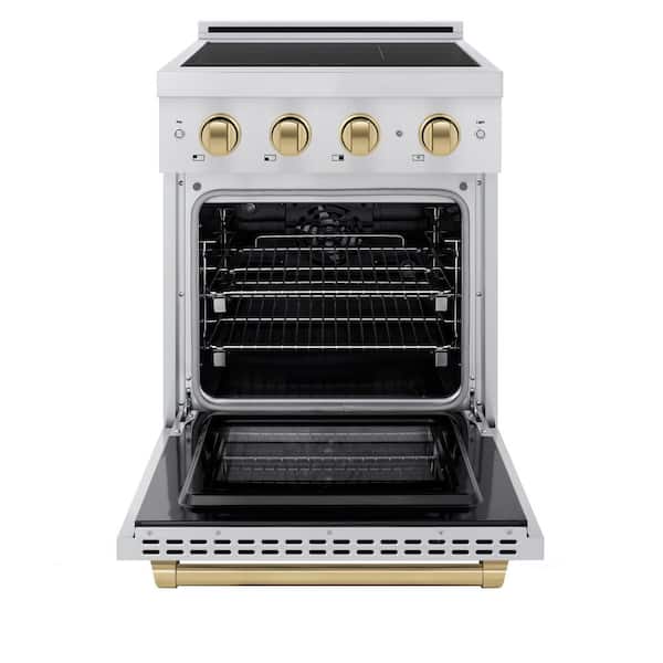 Autograph 24 in. 3.2 cu. ft. Paramount Induction Range with 3 Element Cooktop in Stainless Steel with Champagne Accents