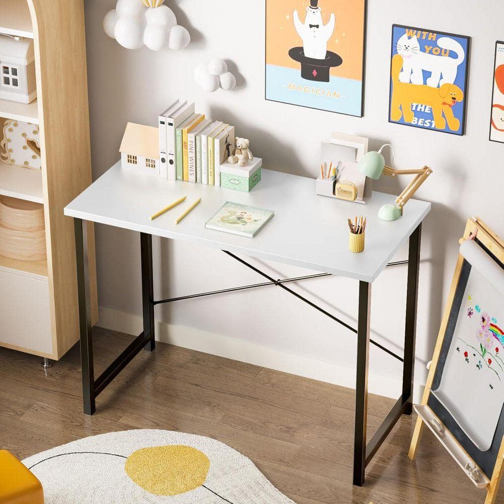 Wonder Desk WONDER COMFORT 47 in. Rectangular White Computer Desk Home Office ...