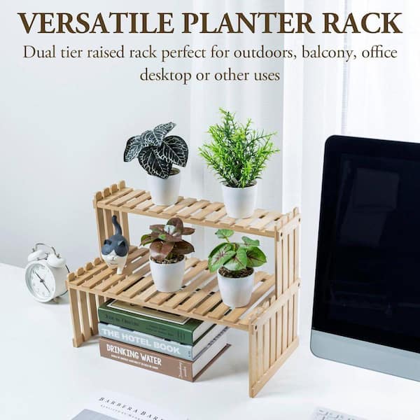 FAWEY TRED INC Natural Bamboo Wood Plant Stand 2 Tier Desktop