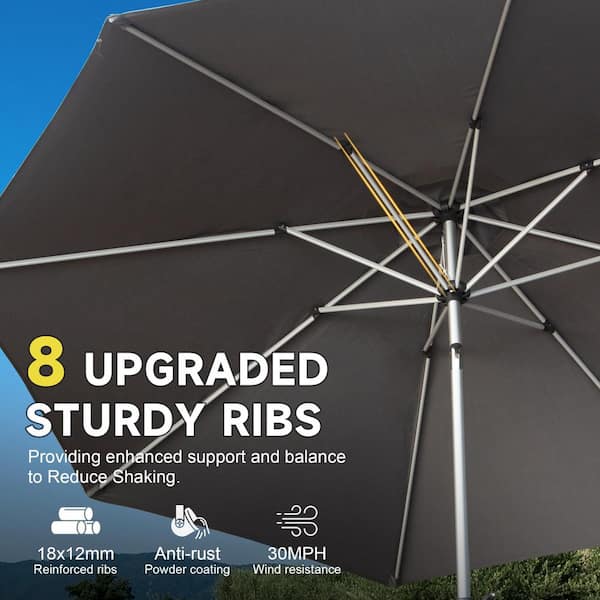 Cosmos 9 ft. 8 Ribs Patio Umbrella with Push Button, Tilt and Crank in Gray